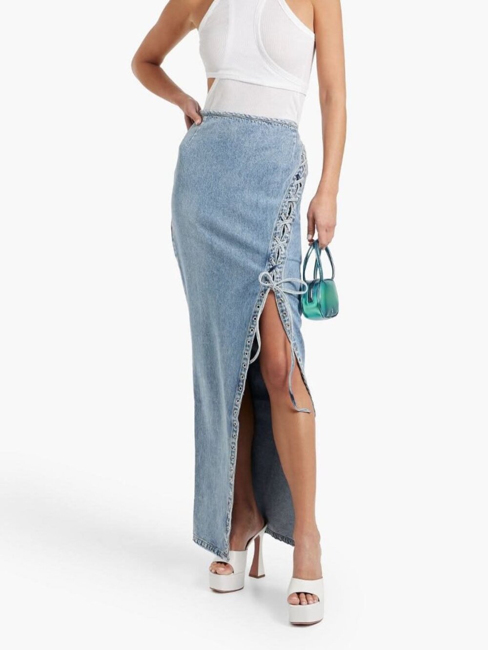 Retrofete NWT Zahlia Lace-Up Denim Maxi Skirt - Size 27 (retails for $498)